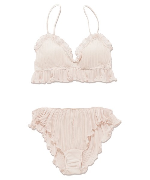 gelato pique（ジェラートピケ）の「プリーツシフォンブラ＆ショーツ（ブラ&ショーツ・レディース・オフホワイト/ピンク・FREE）」の4枚目の写真