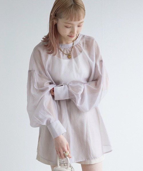 w closet(ダブルクローゼット)の「【前後2WAY】リボンシアーシャツ(シャツ/ブラウス・レディース・オフホワイト/サックスブルー/グレイッシュベージュ・FREE)」の7枚目の写真