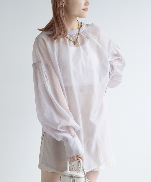 w closet(ダブルクローゼット)の「【前後2WAY】リボンシアーシャツ(シャツ/ブラウス・レディース・オフホワイト/サックスブルー/グレイッシュベージュ・FREE)」の16枚目の写真