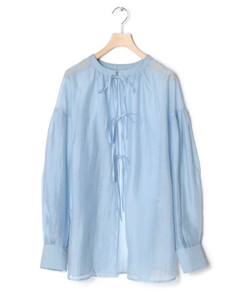 w closet(ダブルクローゼット)の「【前後2WAY】リボンシアーシャツ(シャツ/ブラウス・レディース・オフホワイト/サックスブルー/グレイッシュベージュ・FREE)」の8枚目の写真