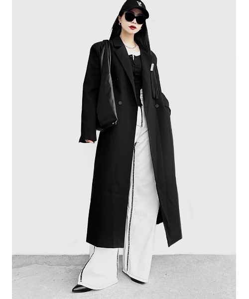 LVEU.（ラブユ.）の「Back slit long chester coat / バックスリットロングチェスターコート(Ai select)（チェスターコート・レディース・ブラック/グレー・FREE）」の2枚目の写真