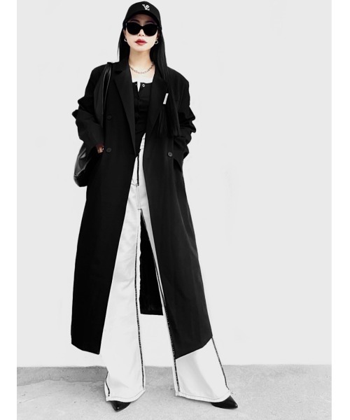 LVEU.（ラブユ.）の「Back slit long chester coat / バックスリットロングチェスターコート(Ai select)（チェスターコート・レディース・ブラック/グレー・FREE）」の3枚目の写真