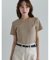 [新色追加][累計販売枚数2.3万枚突破][華奢見えリブTシャツ]テレコリブクルーネック半袖Tシャツ