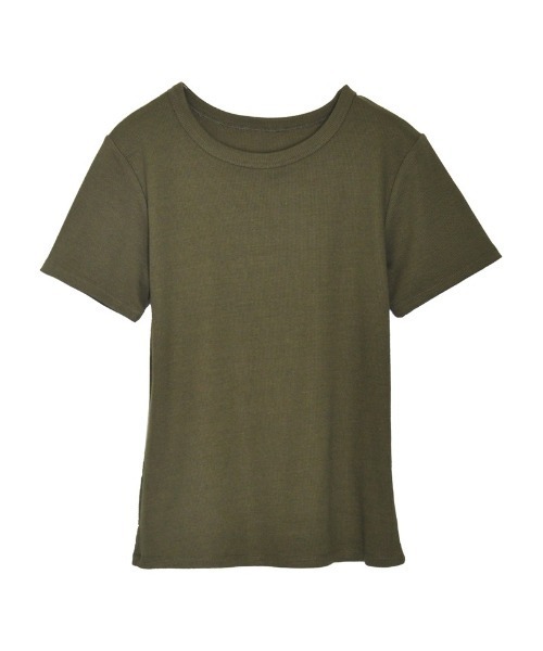 Re:EDIT（リエディ）の「[累計販売枚数2.1万枚突破][華奢見えリブTシャツ]テレコリブクルーネック半袖Tシャツ（Tシャツ/カットソー・レディース・ホワイト/ホワイト×ブラック/ネイビー/モカ/カーキ/チャコールグレー/ブラック/ピンク/ブラウン/ブルー・LARGE/SMALL/MEDIUM/X-LARGE）」の7枚目の写真