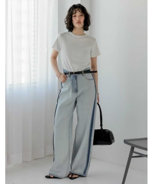 Re:EDIT（リエディ）の「[累計販売枚数2.1万枚突破][華奢見えリブTシャツ]テレコリブクルーネック半袖Tシャツ（Tシャツ/カットソー・レディース・ホワイト/ホワイト×ブラック/ネイビー/モカ/カーキ/チャコールグレー/ブラック/ピンク/ブラウン/ブルー・LARGE/SMALL/MEDIUM/X-LARGE）」の22枚目の写真