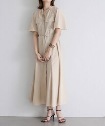 ドットプリントシャツワンピース