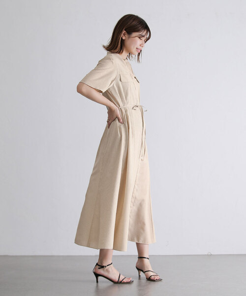 La TOTALITE（ラトータリテ）の「ドットプリントシャツワンピース（シャツワンピース・レディース・ネイビー/ベージュ・FREE）」の4枚目の写真