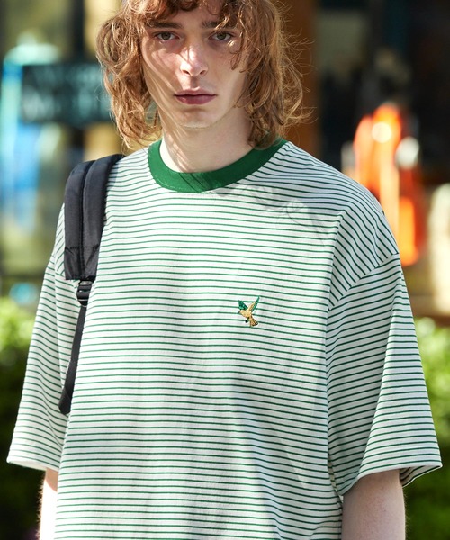 EMMA CLOTHES(エマクローズ)の「オーバーサイズ ワンポイント刺繍 ボーダーショートスリーブ Tシャツ EMMA CLOTHES 2023SS(Tシャツ/カットソー・メンズ・ブラック/グリーン/ネイビー/オレンジ・L/M)」の6枚目の写真