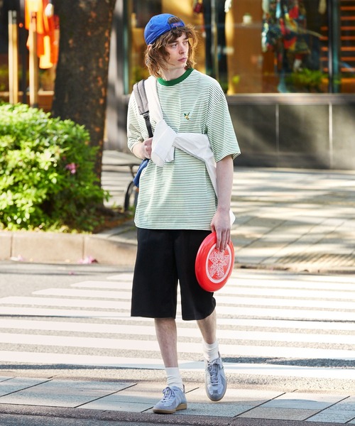 EMMA CLOTHES(エマクローズ)の「オーバーサイズ ワンポイント刺繍 ボーダーショートスリーブ Tシャツ EMMA CLOTHES 2023SS(Tシャツ/カットソー・メンズ・ブラック/グリーン/ネイビー/オレンジ・L/M)」の5枚目の写真