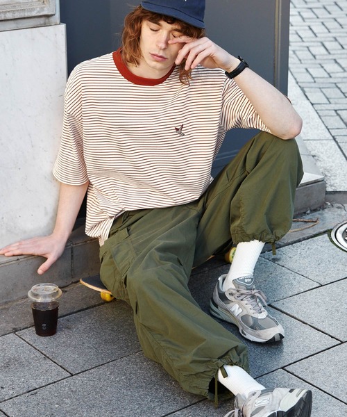EMMA CLOTHES(エマクローズ)の「オーバーサイズ ワンポイント刺繍 ボーダーショートスリーブ Tシャツ EMMA CLOTHES 2023SS(Tシャツ/カットソー・メンズ・ブラック/グリーン/ネイビー/オレンジ・L/M)」の7枚目の写真