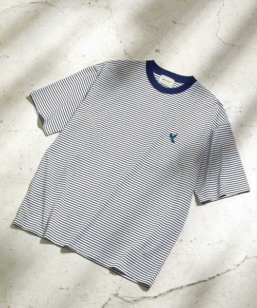 EMMA CLOTHES(エマクローズ)の「オーバーサイズ ワンポイント刺繍 ボーダーショートスリーブ Tシャツ EMMA CLOTHES 2023SS(Tシャツ/カットソー・メンズ・ブラック/グリーン/ネイビー/オレンジ・L/M)」の11枚目の写真