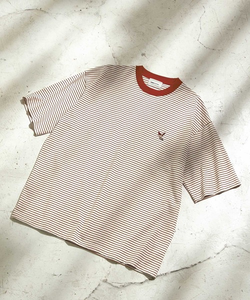 EMMA CLOTHES(エマクローズ)の「オーバーサイズ ワンポイント刺繍 ボーダーショートスリーブ Tシャツ EMMA CLOTHES 2023SS(Tシャツ/カットソー・メンズ・ブラック/グリーン/ネイビー/オレンジ・L/M)」の13枚目の写真