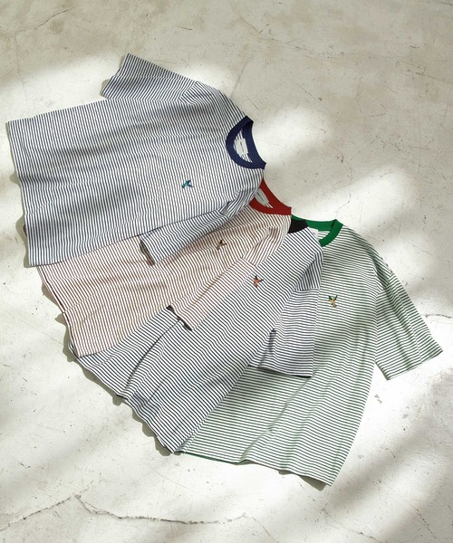 EMMA CLOTHES(エマクローズ)の「オーバーサイズ ワンポイント刺繍 ボーダーショートスリーブ Tシャツ EMMA CLOTHES 2023SS(Tシャツ/カットソー・メンズ・ブラック/グリーン/ネイビー/オレンジ・L/M)」の15枚目の写真