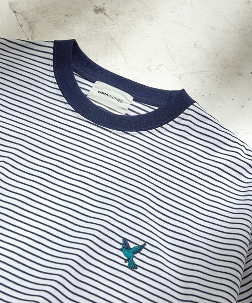 EMMA CLOTHES(エマクローズ)の「オーバーサイズ ワンポイント刺繍 ボーダーショートスリーブ Tシャツ EMMA CLOTHES 2023SS(Tシャツ/カットソー・メンズ・ブラック/グリーン/ネイビー/オレンジ・L/M)」の17枚目の写真