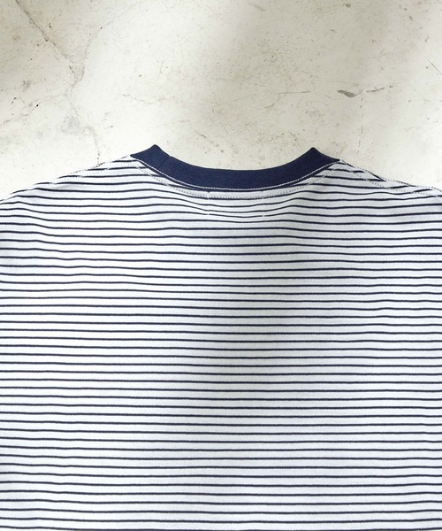 EMMA CLOTHES(エマクローズ)の「オーバーサイズ ワンポイント刺繍 ボーダーショートスリーブ Tシャツ EMMA CLOTHES 2023SS(Tシャツ/カットソー・メンズ・ブラック/グリーン/ネイビー/オレンジ・L/M)」の18枚目の写真