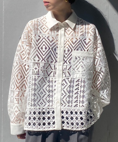 AULA AILA（アウラアイラ）の「AULA AILA（アウラ アイラ）別注レースシャツ（シャツ/ブラウス・レディース・ブラック/ホワイト・0）」の7枚目の写真