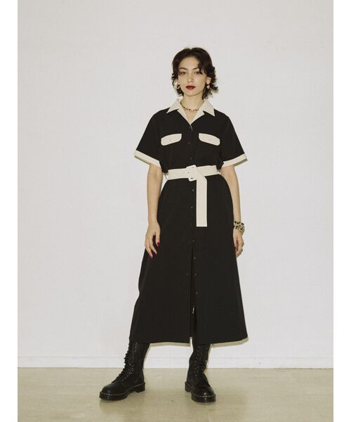 jouetie（ジュエティ）の「バイカラーボーリングシャツワンピース（ワンピース・レディース・ブラック/パープル/イエロー・MEDIUM）」の2枚目の写真