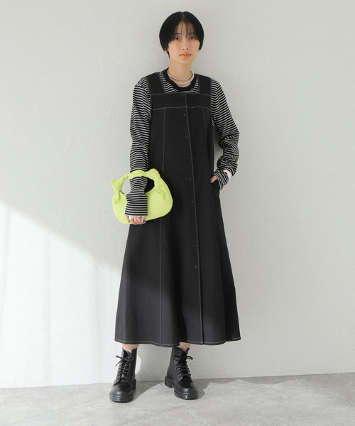 JOINT WORKS(ジョイントワークス)の「【COMMRE/コムル】配色ステッチ サマーワンピース(ワンピース・レディース・ブラック/アイボリー・FREE)」の7枚目の写真