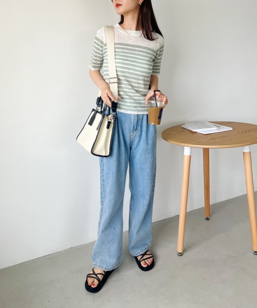 CLEA（クレア）の「シアーボーダー半袖トップス（Tシャツ/カットソー・レディース・ピンク/レッド/ブラウン/ブラック/グレー・FREE）」の15枚目の写真
