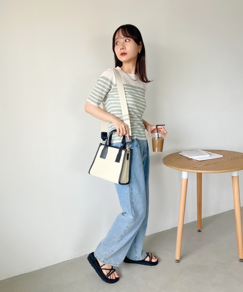 CLEA（クレア）の「シアーボーダー半袖トップス（Tシャツ/カットソー・レディース・ピンク/レッド/ブラウン/ブラック/グレー・FREE）」の14枚目の写真