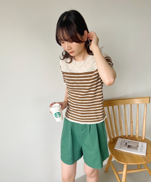 CLEA（クレア）の「シアーボーダー半袖トップス（Tシャツ/カットソー・レディース・ピンク/レッド/ブラウン/ブラック/グレー・FREE）」の17枚目の写真