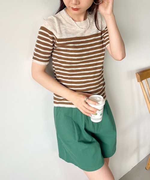 CLEA（クレア）の「シアーボーダー半袖トップス（Tシャツ/カットソー・レディース・ピンク/レッド/ブラウン/ブラック/グレー・FREE）」の20枚目の写真