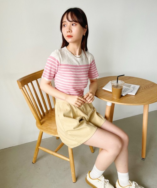 CLEA（クレア）の「シアーボーダー半袖トップス（Tシャツ/カットソー・レディース・ピンク/レッド/ブラウン/ブラック/グレー・FREE）」の22枚目の写真
