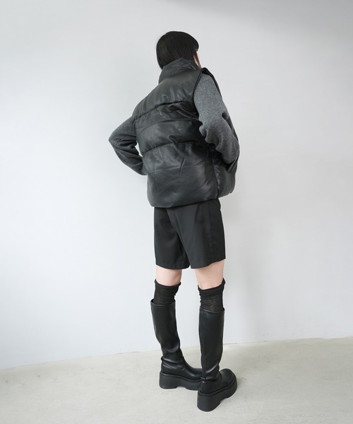 オーバーサイズ ハイネック ユニセックス フェイクダウンベスト