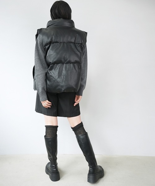 オーバーサイズ ハイネック ユニセックス フェイクダウンベスト