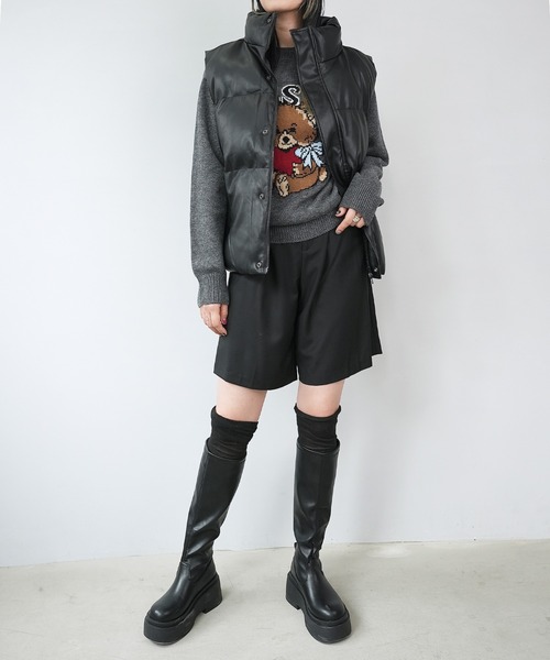 c.u.l（シーユーエル）の「オーバーサイズ ハイネック ユニセックス フェイクダウンベスト culw482（ダウンベスト・レディース・ブラック・XL/M/L）」の13枚目の写真