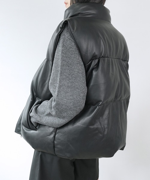 オーバーサイズ ハイネック ユニセックス フェイクダウンベスト