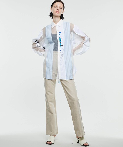 SRUE(スリュー)の「【SRUE/スリュー】ストライプシャツ(シャツ/ブラウス・レディース・ホワイト/ブラック・S/M/L)」の3枚目の写真