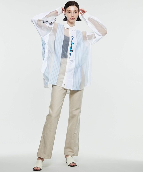 SRUE(スリュー)の「【SRUE/スリュー】ストライプシャツ(シャツ/ブラウス・レディース・ホワイト/ブラック・S/M/L)」の4枚目の写真