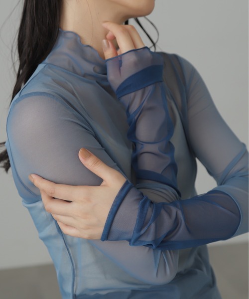 FREE'S MART（フリーズマート）の「◆シアー袖切替カットソー（Tシャツ/カットソー・レディース・ホワイト/ブルー・FREE）」の2枚目の写真