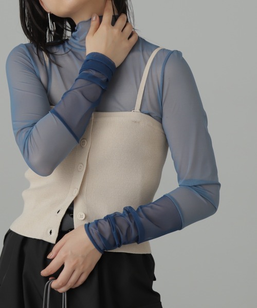 FREE'S MART（フリーズマート）の「◆シアー袖切替カットソー（Tシャツ/カットソー・レディース・ホワイト/ブルー・FREE）」の7枚目の写真