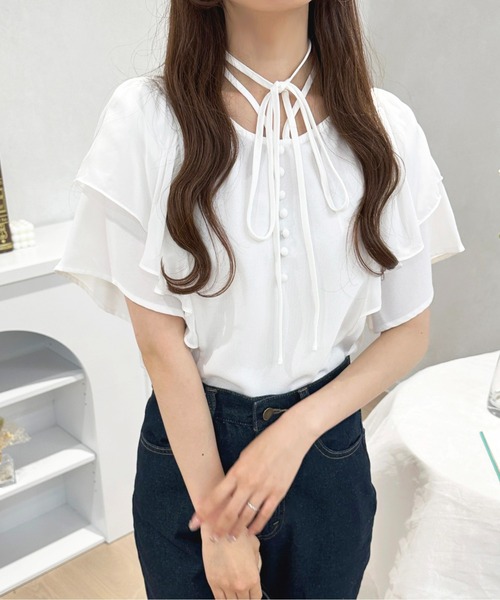 apres jour(アプレジュール)の「ストラップデザインブラウス【ZOZOTOWN限定アイテム】(シャツ/ブラウス・レディース・ピンクベージュ/ブラック系その他/オフホワイト/サックスブルー・フリー/X-LARGE)」の10枚目の写真