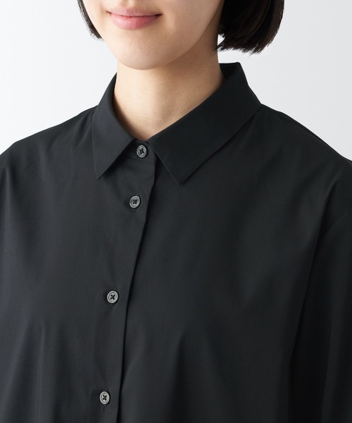 無印良品（ムジルシリョウヒン）の「コットン混サテンワンピース（ワンピース・レディース・ネイビー系/ブラック・M/XS/S/XXL/XL/L）」の3枚目の写真