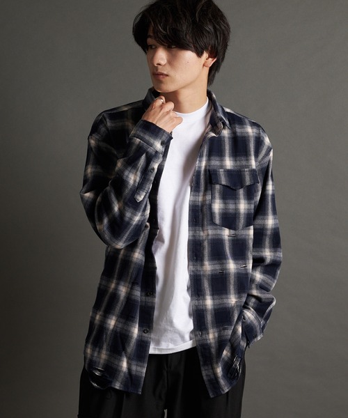 JACKROSE（ジャックローズ）の「JE-OMBRE CHECK DAMAGE LS SHIRT（シャツ/ブラウス・メンズ・ネイビー/ブラック/ブラック系2・L/M）」の3枚目の写真