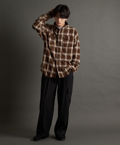 JACKROSE（ジャックローズ）の「JE-OMBRE CHECK DAMAGE LS SHIRT（シャツ/ブラウス・メンズ・ネイビー/ブラック/ブラック系2・L/M）」の4枚目の写真