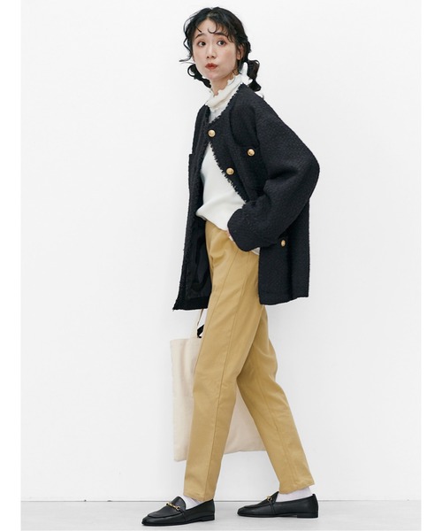 Live in comfort（リブインコンフォート）の「リブ　イン　コンフォート　メロウ遣いで華やぎプラス　綿混素材のタートルネックリブカットソートップス（Tシャツ/カットソー・レディース・杢グレー/ブラック/オフホワイト・3L/M/LL/L/S/4L）」の6枚目の写真