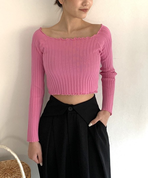 トップス v37f83 セール】2wayネックメロウリブトップス（Tシャツ/カットソー