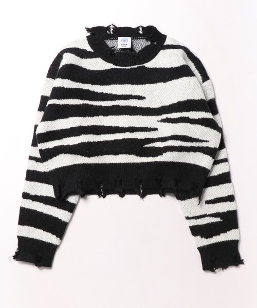 HOOK(フック)の「【HOOK】for girls ゼブラ模様ニット ショット丈(ニット/セーター・レディース・ホワイト/ピンク・S/L/M)」の15枚目の写真