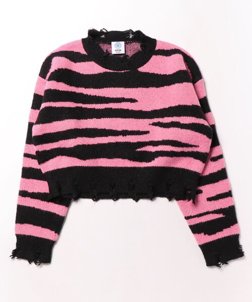 HOOK(フック)の「【HOOK】for girls ゼブラ模様ニット ショット丈(ニット/セーター・レディース・ホワイト/ピンク・S/L/M)」の16枚目の写真
