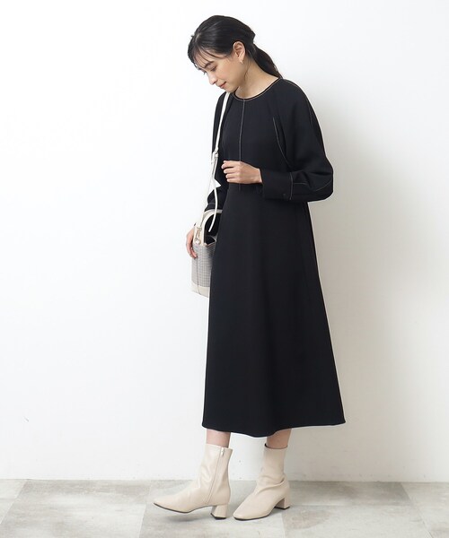 OPAQUE.CLIP（オペークドットクリップ）の「◆配色ステッチ フィット＆フレアワンピース【洗濯機洗い可】（ワンピース・レディース・サンドベージュ/ブラック/オフホワイト・36/38）」の11枚目の写真