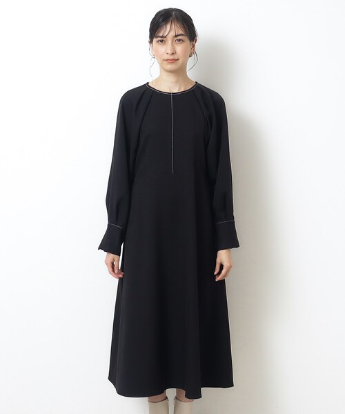 OPAQUE.CLIP（オペークドットクリップ）の「◆配色ステッチ フィット＆フレアワンピース【洗濯機洗い可】（ワンピース・レディース・サンドベージュ/ブラック/オフホワイト・36/38）」の20枚目の写真