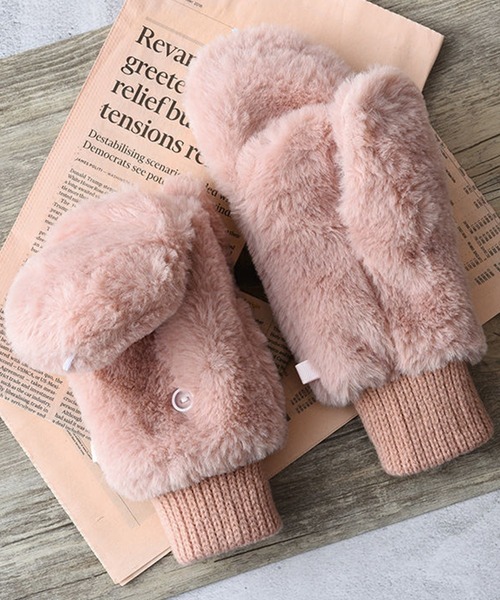 セール】【スマホ対応/2WAY/指なしorミトン】もこもこファー指カバー