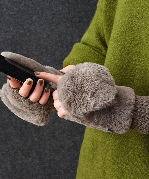 セール】【スマホ対応/2WAY/指なしorミトン】もこもこファー指カバー