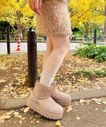 厚底フェイクムートンブーツ