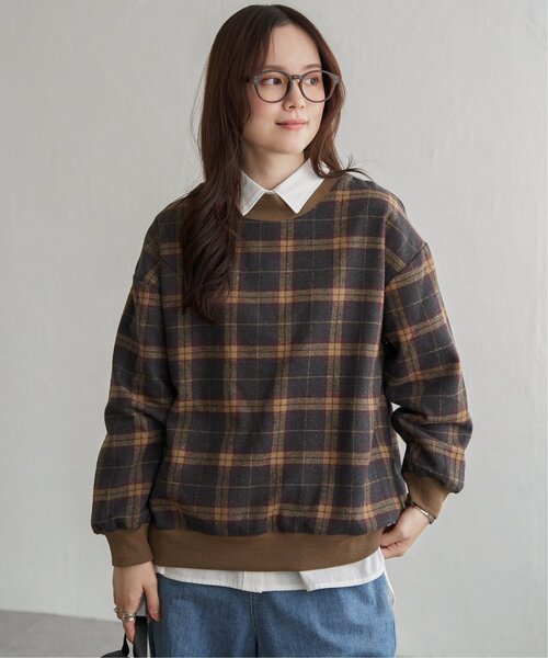 LBC(エルビーシー)の「チェック切り替えリブプルオーバー(スウェット・レディース・グリーン/ネイビー/ベージュ・M)」の6枚目の写真