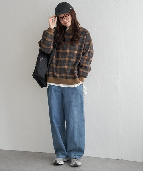 LBC(エルビーシー)の「チェック切り替えリブプルオーバー(スウェット・レディース・グリーン/ネイビー/ベージュ・M)」の8枚目の写真